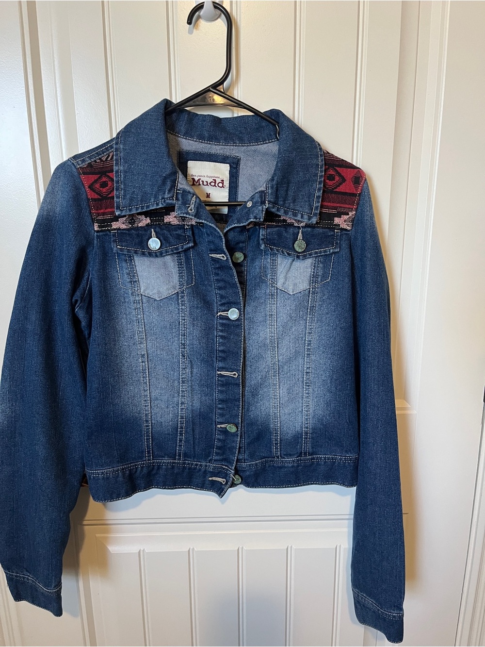Mudd Blue Denim Jacket with Red Aztec Shoulder Panels
